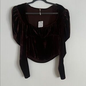 Free People Rich Brown Velvet Blouse